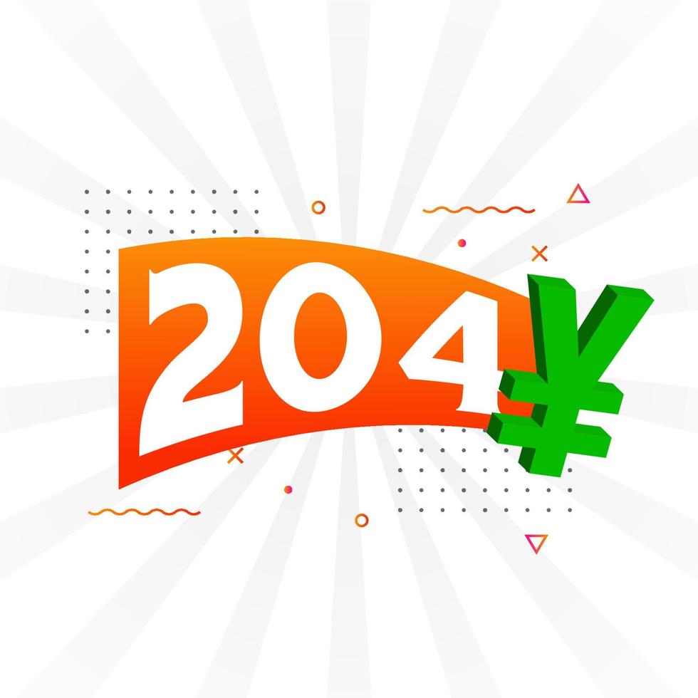 204 Yuan Chinese currency vector text symbol. 204 Yen Japanese currency Money stock vector