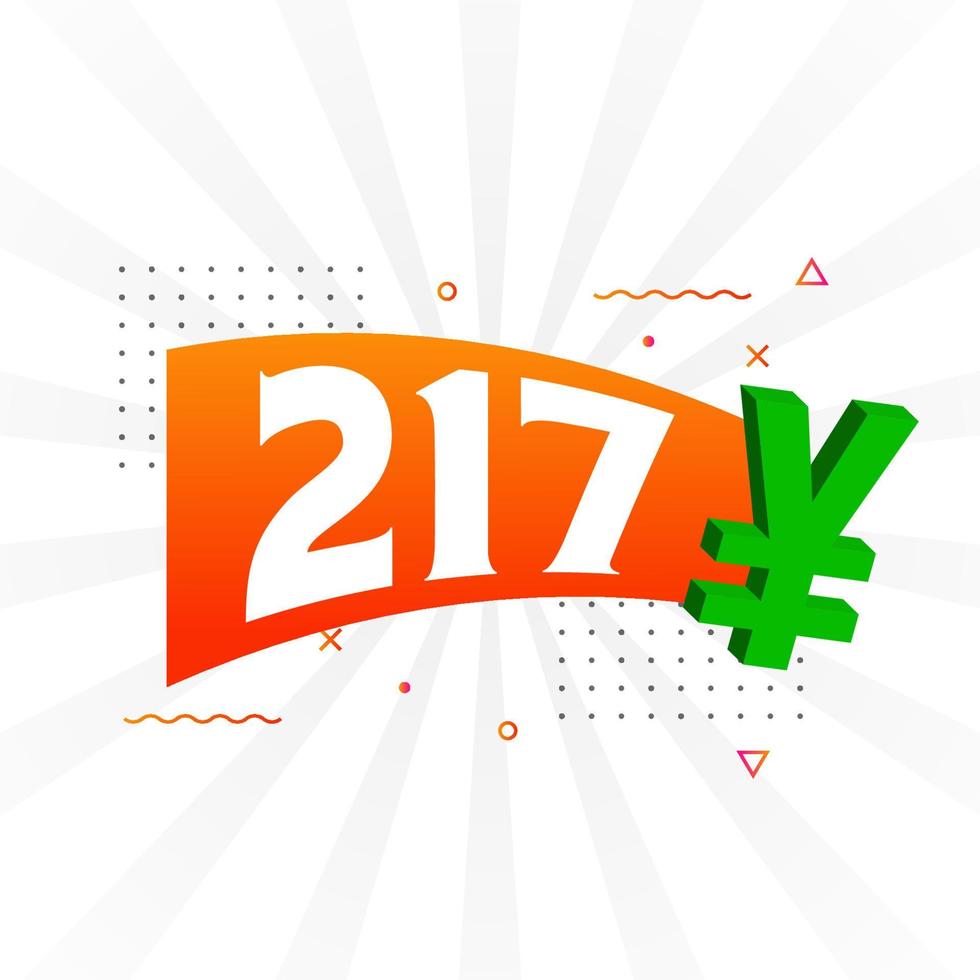 217 Yuan Chinese currency vector text symbol. 217 Yen Japanese currency Money stock vector