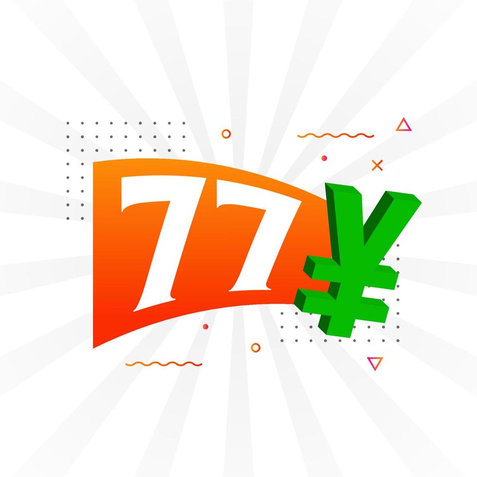 77 Yuan Chinese currency vector text symbol. 77 Yen Japanese currency Money stock vector
