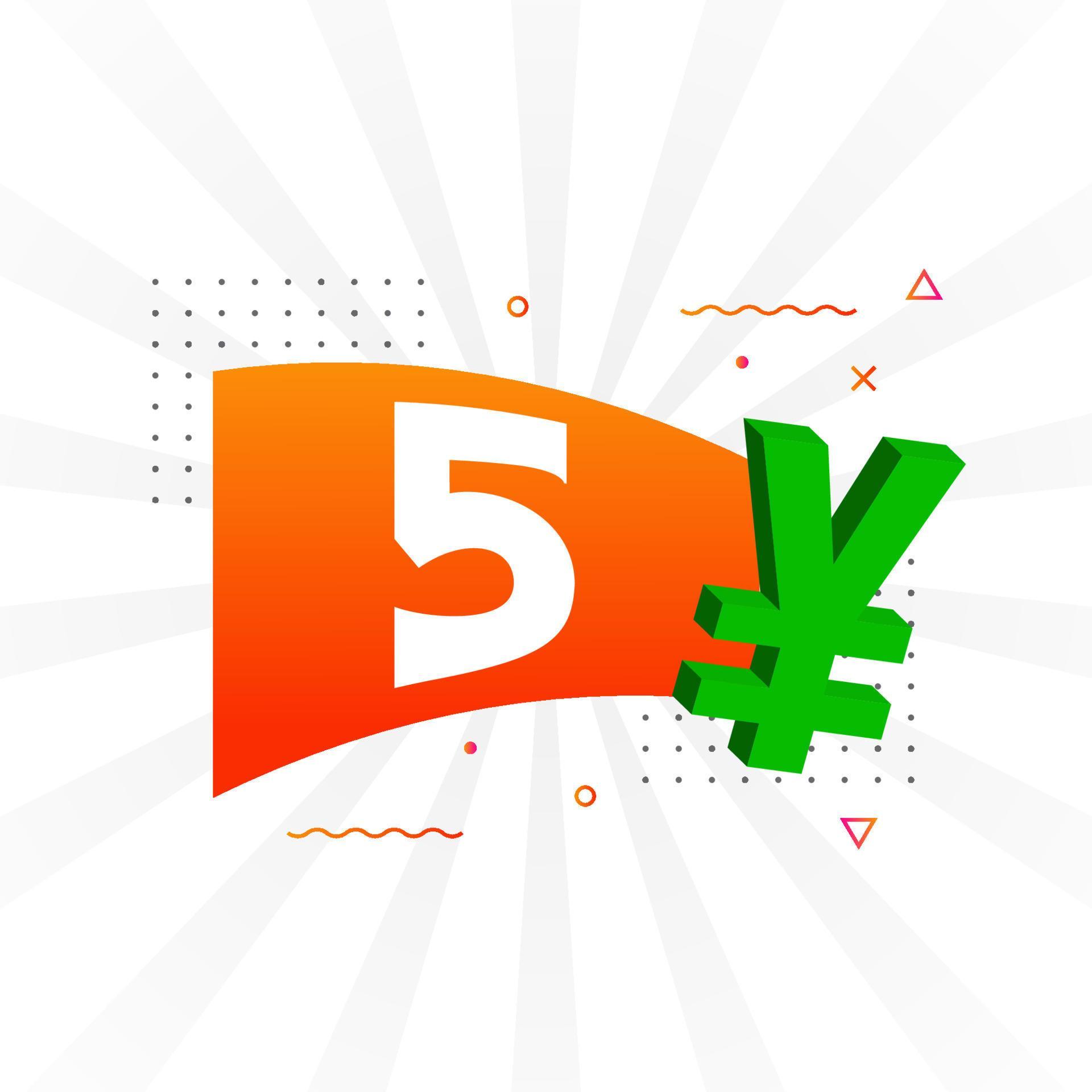 5 Yuan Chinese currency vector text symbol. 5 Yen Japanese currency