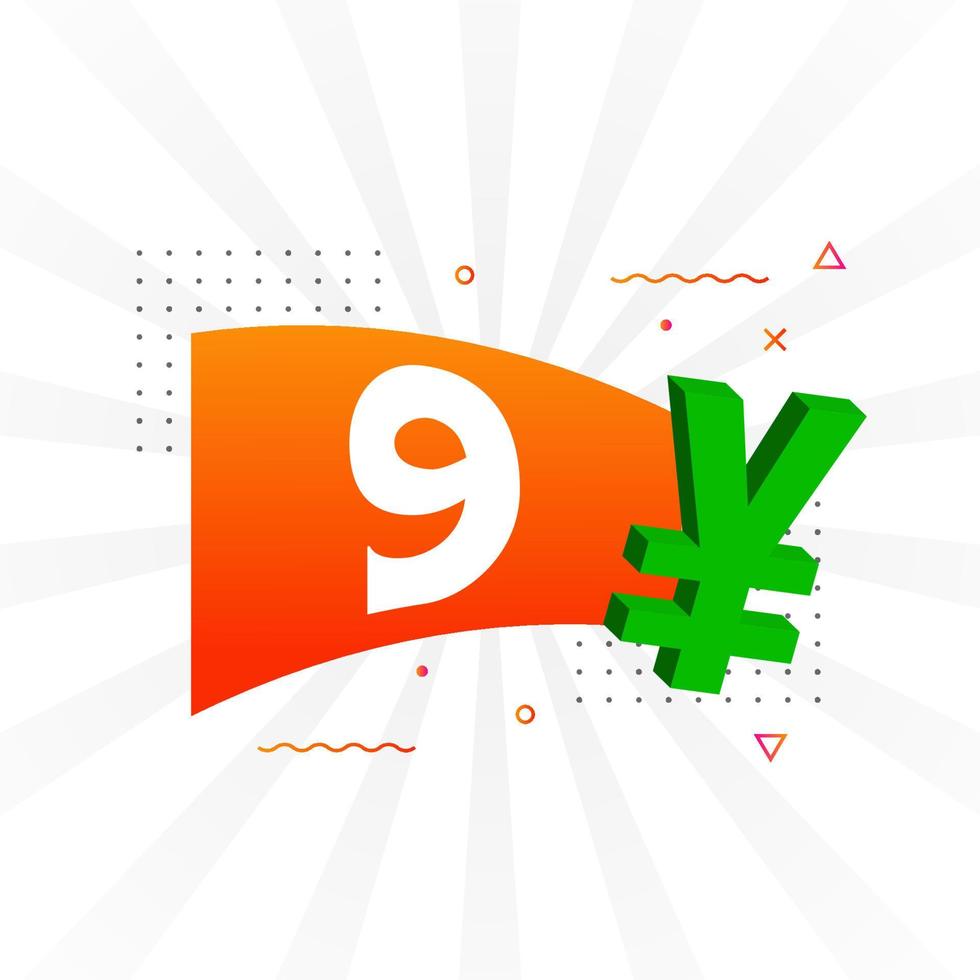 9 Yuan Chinese currency vector text symbol. 9 Yen Japanese currency Money stock vector