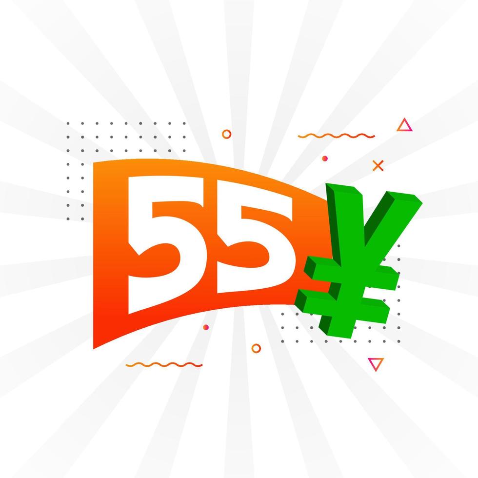 55 Yuan Chinese currency vector text symbol. 55 Yen Japanese currency Money stock vector