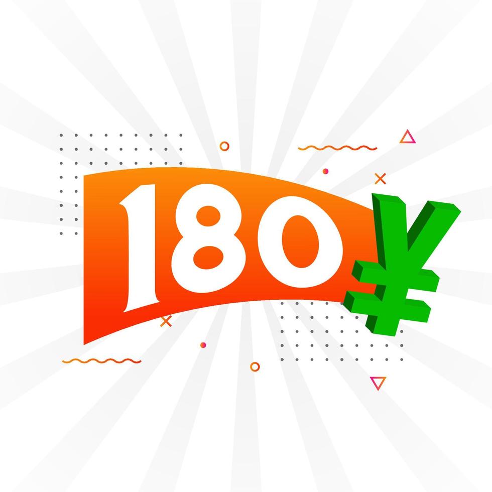 180 Yuan Chinese currency vector text symbol. 180 Yen Japanese currency Money stock vector