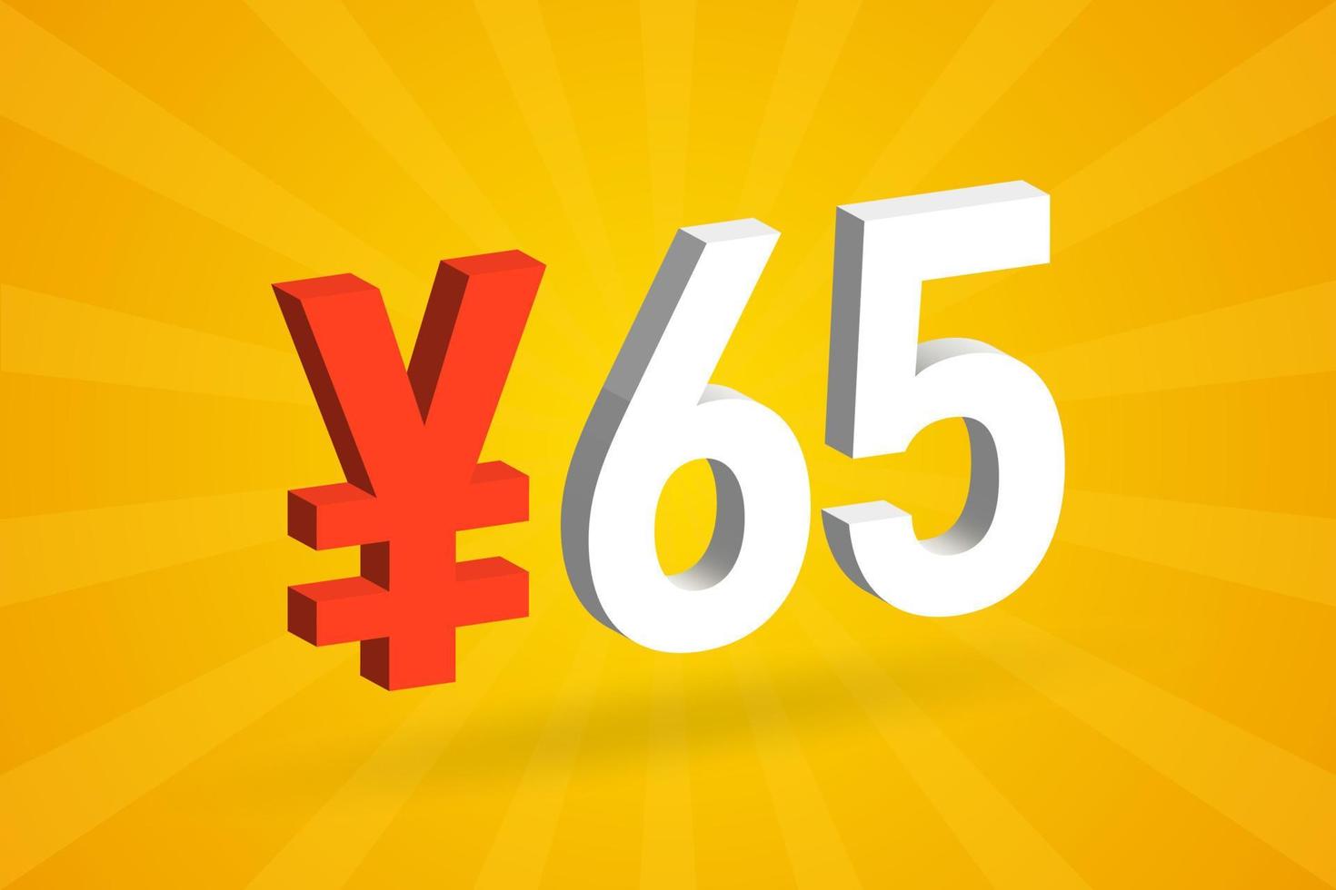 65 Yuan Chinese currency vector text symbol. 65 Yen Japanese currency Money stock vector