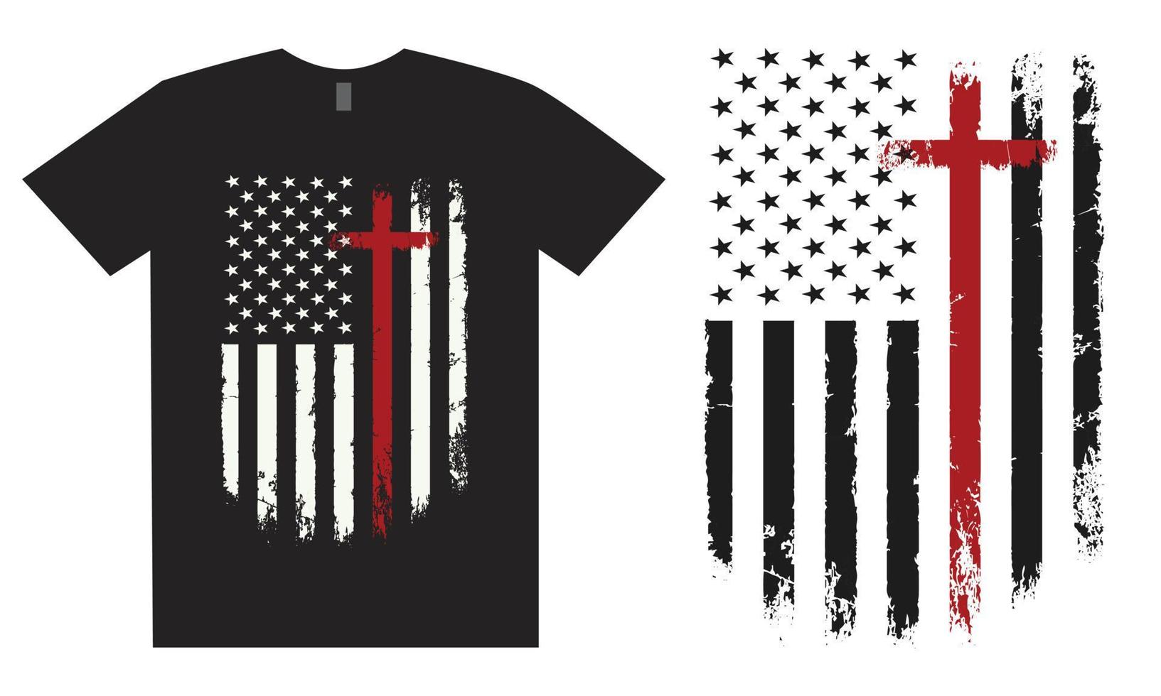 diseño de camiseta con cruz de bandera americana vector