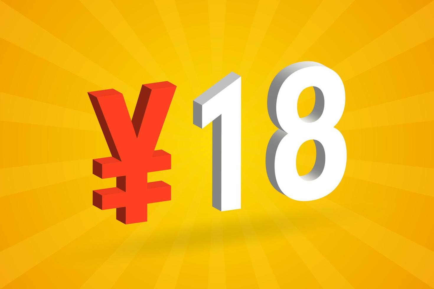 18 Yuan Chinese currency vector text symbol. 18 Yen Japanese currency Money stock vector