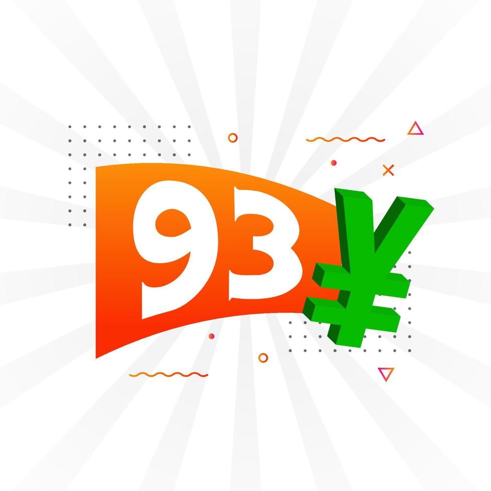 93 Yuan Chinese currency vector text symbol. 93 Yen Japanese currency Money stock vector