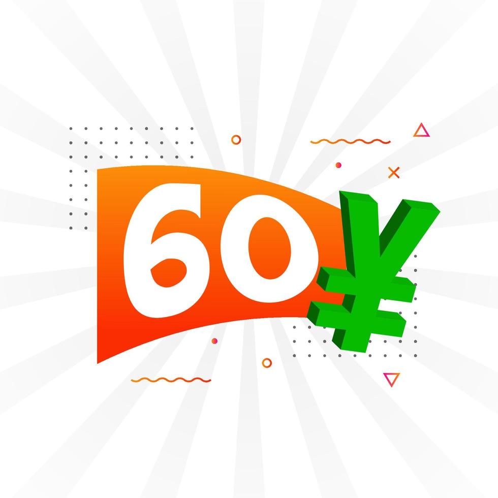 60 Yuan Chinese currency vector text symbol. 60 Yen Japanese currency Money stock vector