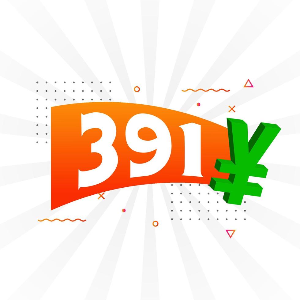 391 Yuan Chinese currency vector text symbol. 391 Yen Japanese currency Money stock vector