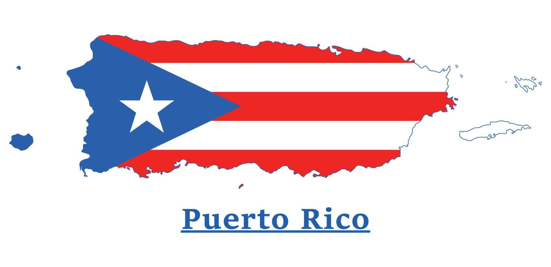 Puerto Rico National Flag Map Design, Illustration Of Puerto Rico Country Flag Inside The Map vector