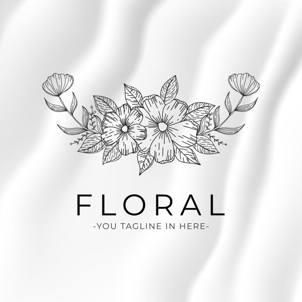 dibujado a mano floral monoline logo decorativo, ilustración de boceto floral vector