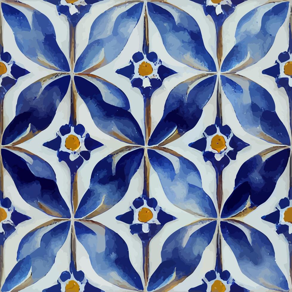 ilustración gráfica del patrón de azulejo portugués con flor de porcelana cerámica floral perfecta para álbumes de recortes, papel tapiz, fondo web vector