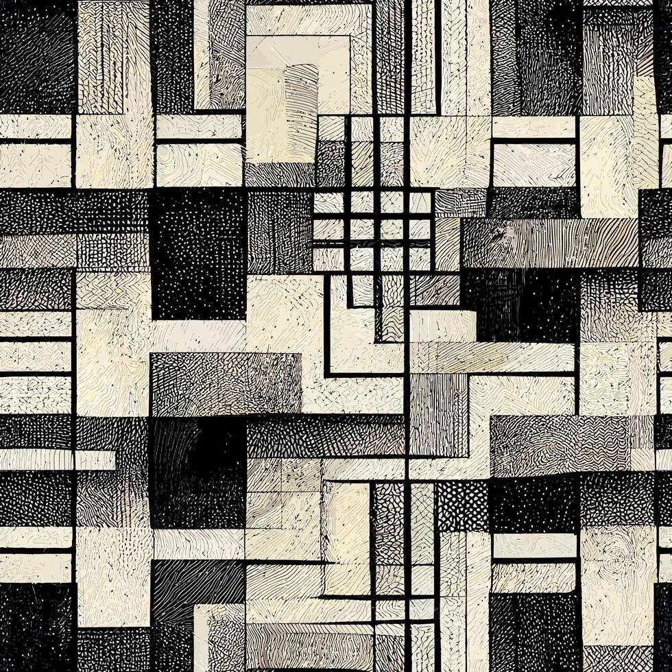 illustration vector of black and white abstract geometric line and square seamless pattern good for background