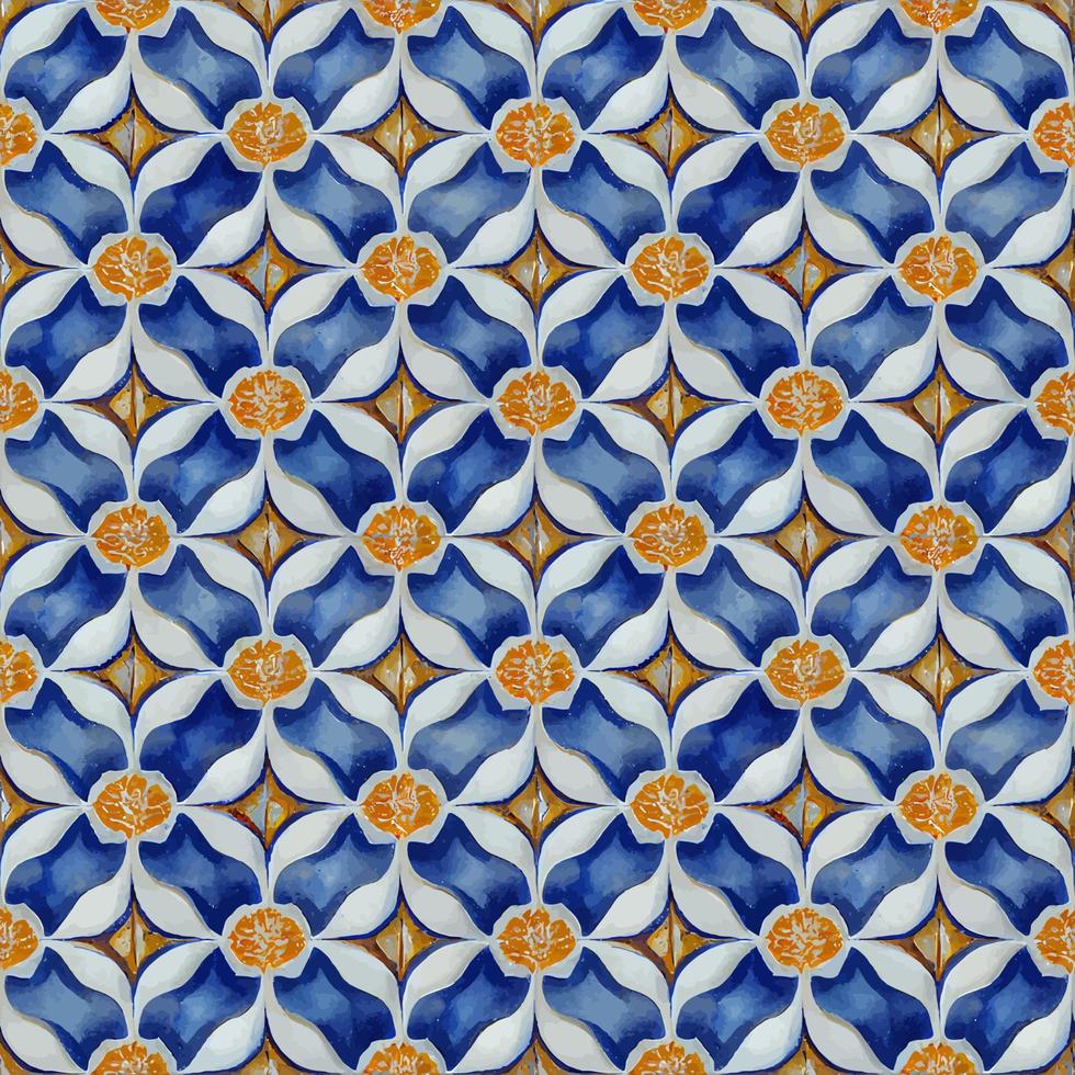 ilustración gráfica del patrón de azulejo portugués con flor de porcelana cerámica floral perfecta para álbumes de recortes, papel tapiz, fondo web vector