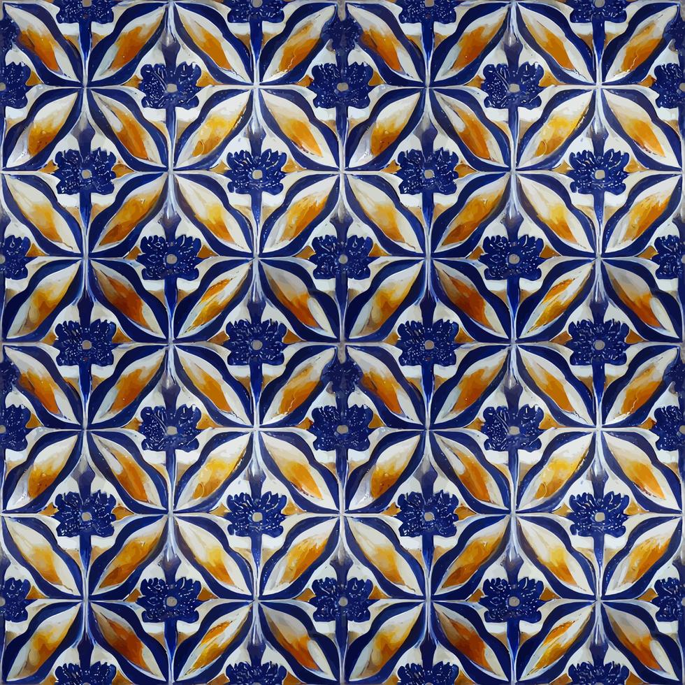 ilustración gráfica del patrón portugués con flor de porcelana cerámica floral perfecta para álbumes de recortes, papel tapiz, fondo web vector