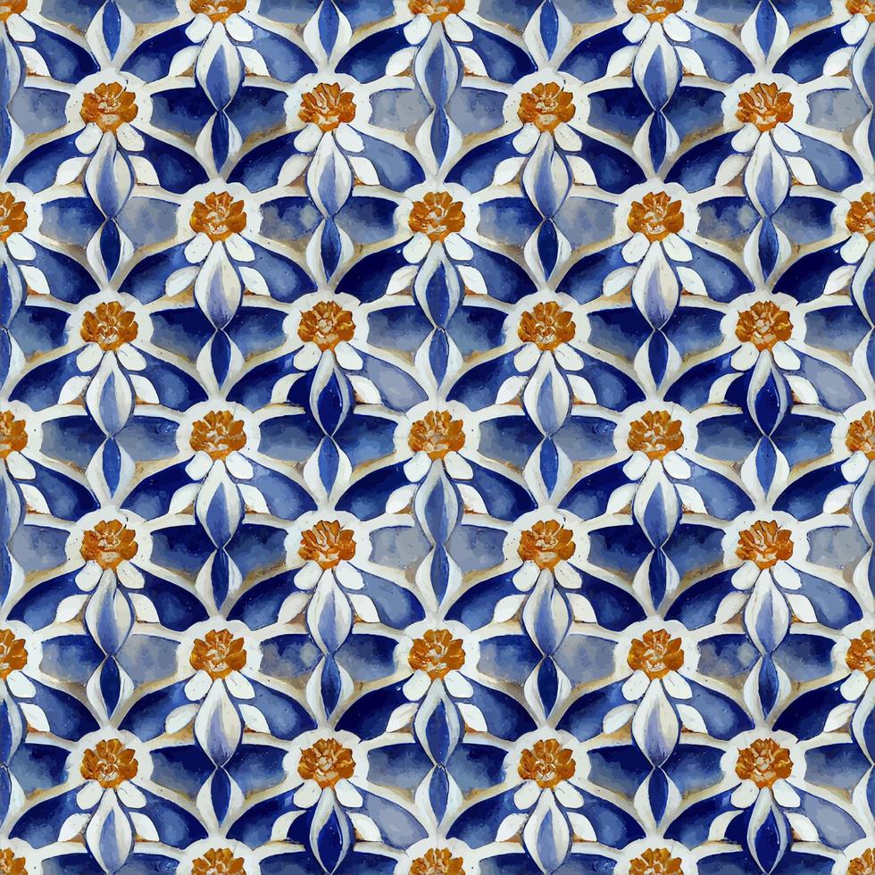 ilustración gráfica del patrón de azulejo portugués con flor de porcelana cerámica floral perfecta para álbumes de recortes, papel tapiz, fondo web vector