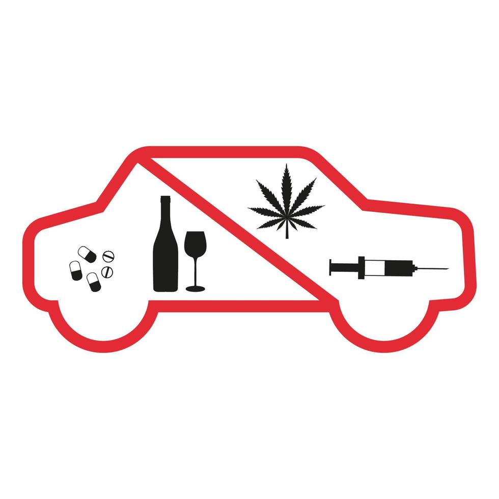 ilustración de signo prohibido de coche y drogas vector