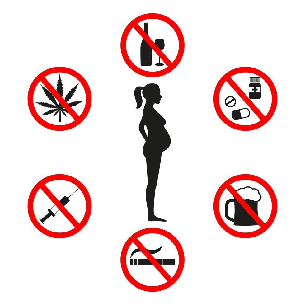 Signs forbidden bad habits during pregnancy vector