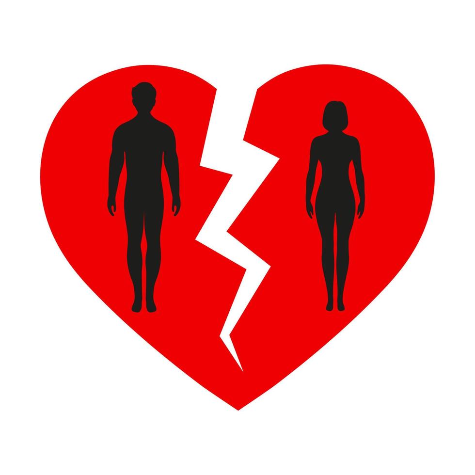 Silhouettes of a man and a woman on the background of a broken heart vector