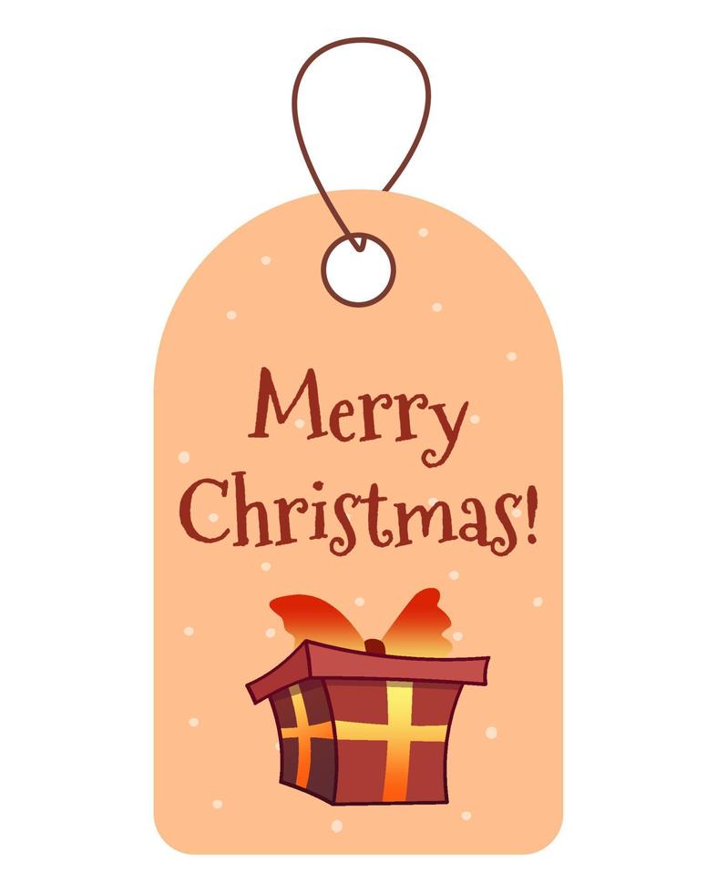 Christmas gift tag. Red gift box. Vector isolated on white background.
