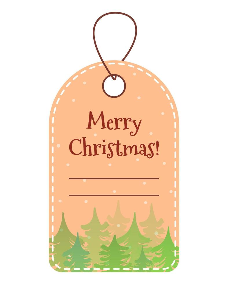 Christmas gift tag. Merry Christmas tree forest. Vector isolated on white background.