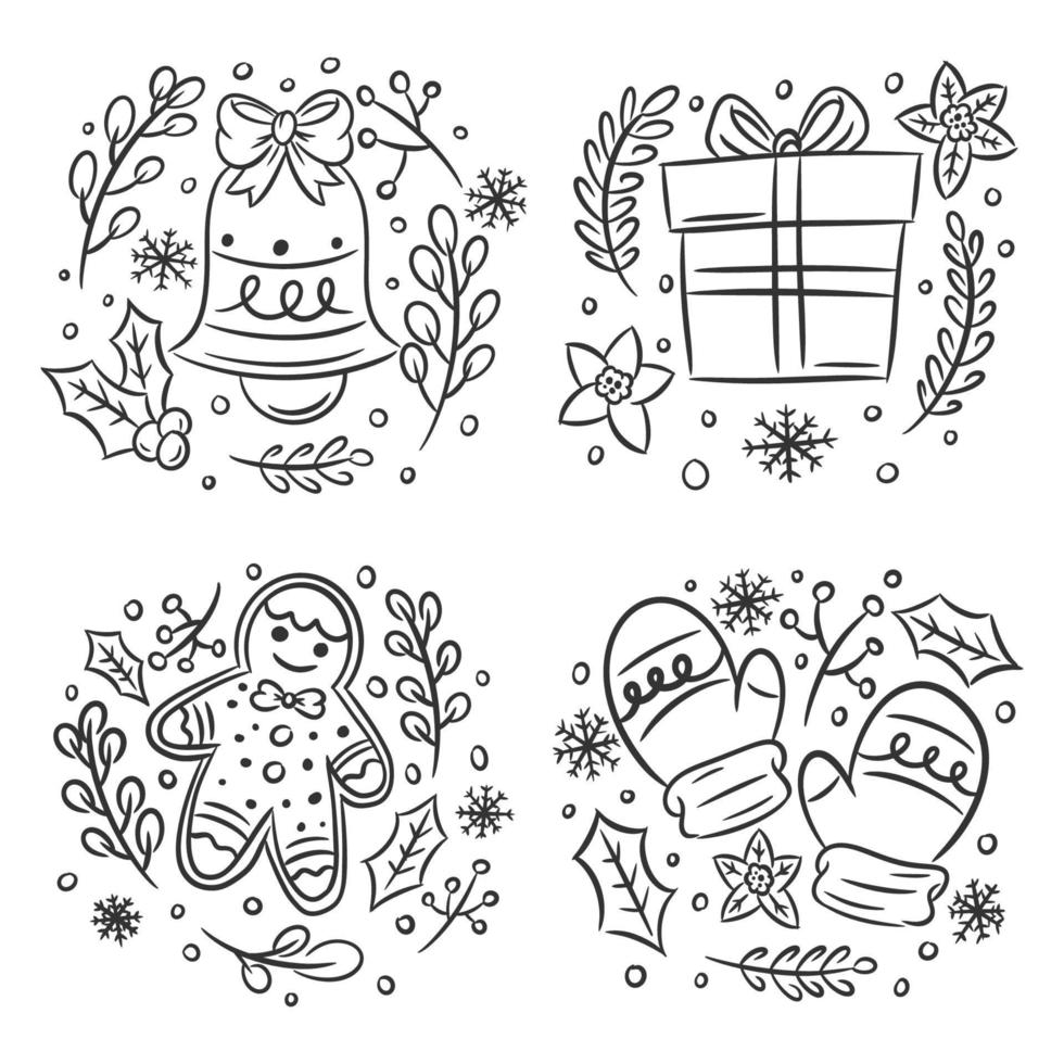 colección de iconos de navidad dibujados a mano vector