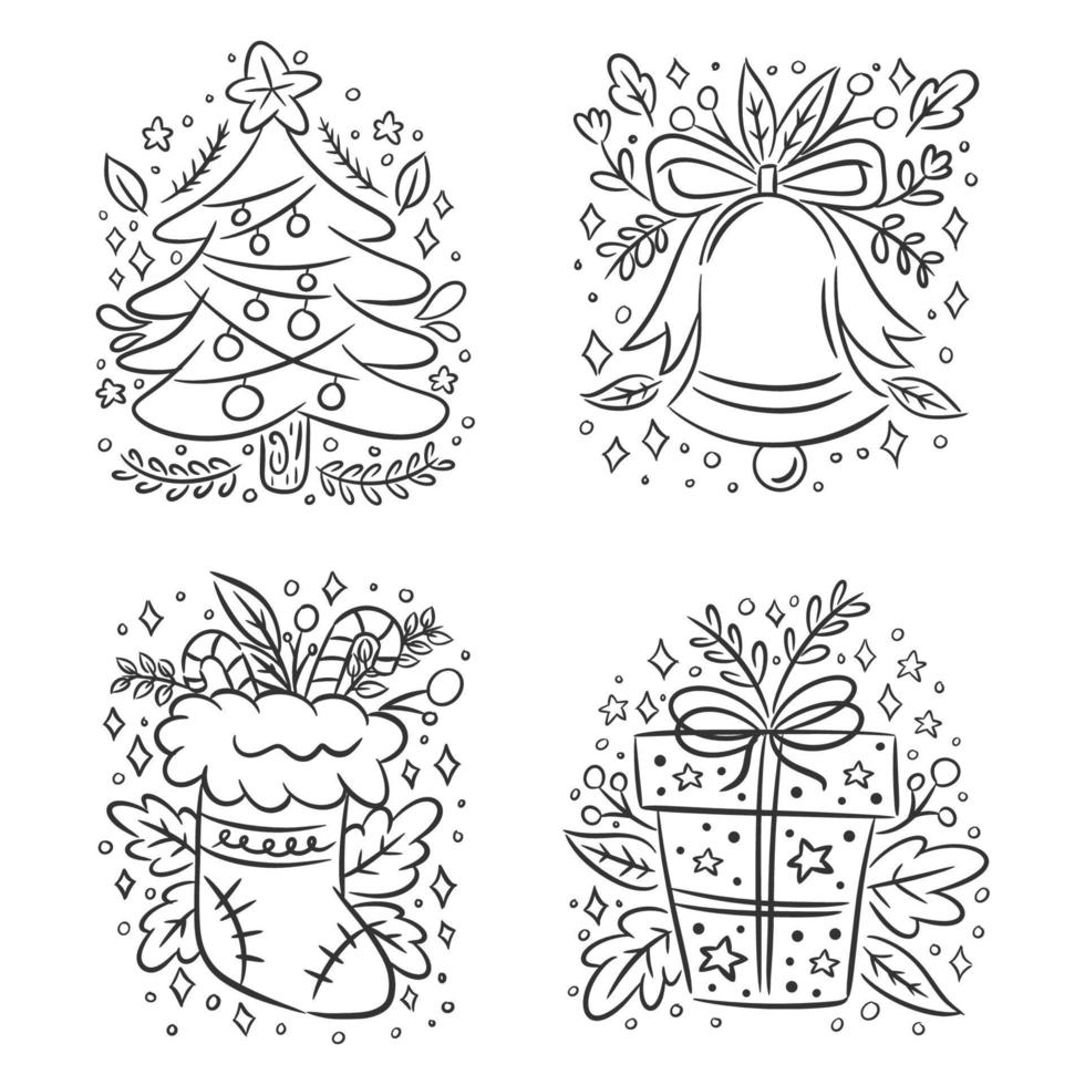 conjunto de iconos de navidad dibujados a mano de vector