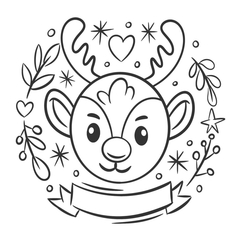 Symbol of deer hand drawn coloring vector