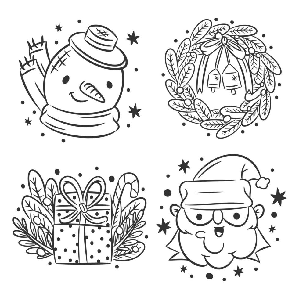 conjunto de iconos de navidad de dibujado a mano vector