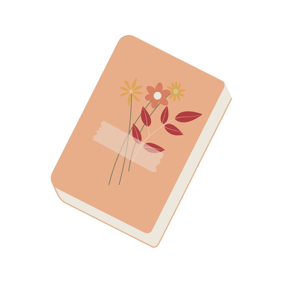 libro verde con flores y hojas. vector