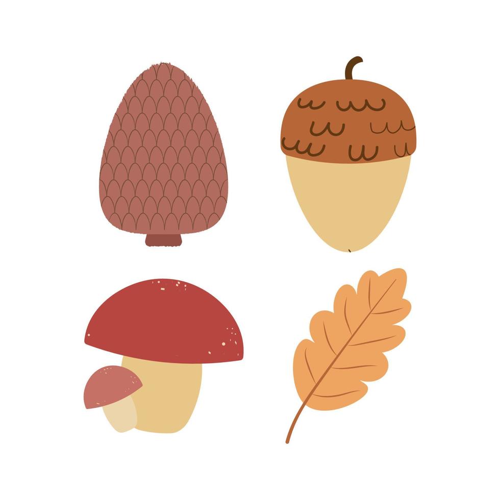 Autumn set leaves, acorn, mushroom and bump vector