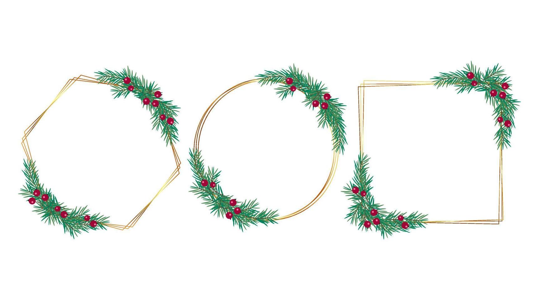 Vector Gold Christmas frame with spruce branches