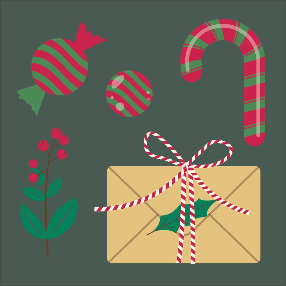 Christmas letter, sweets and branches vector illustration
