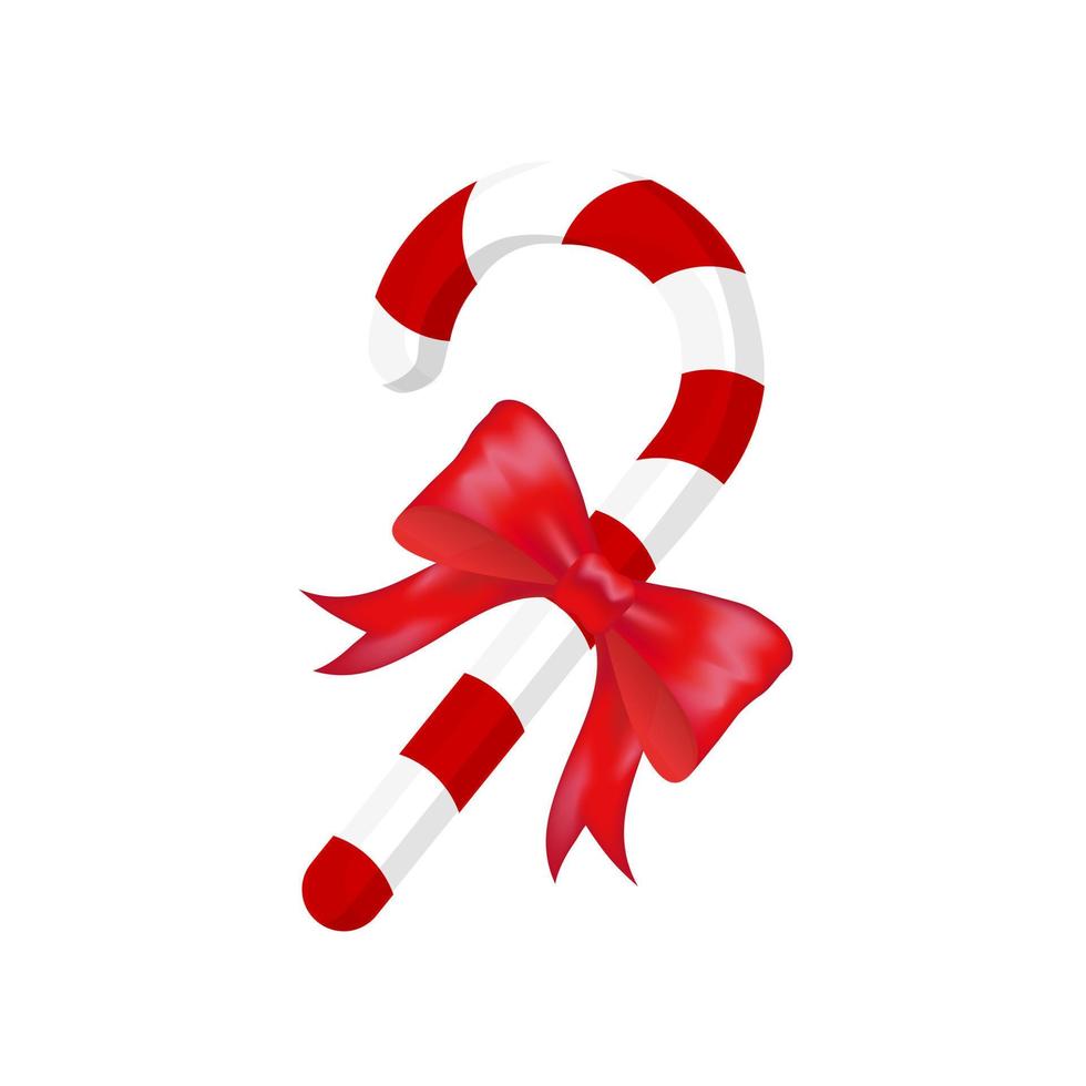 Red Christmas candy with bow. Realistic illustration isolated on white background. Vector Illustration
