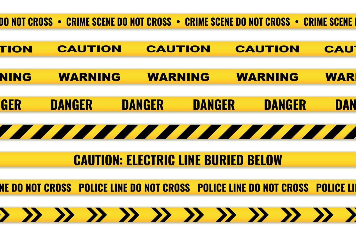 Caution tape set of yellow warning ribbons. vector