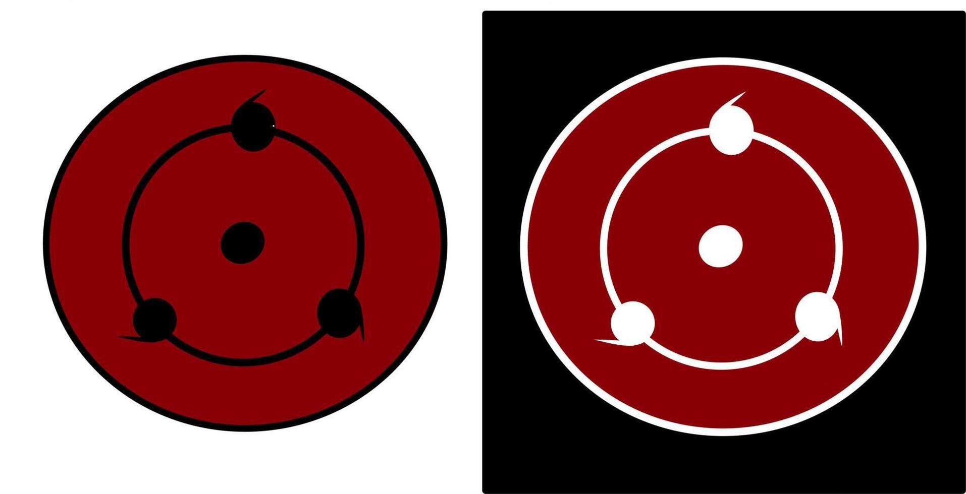 vector de ilustración de ojo sharingan, aislado en diseño de fondo blanco y negro