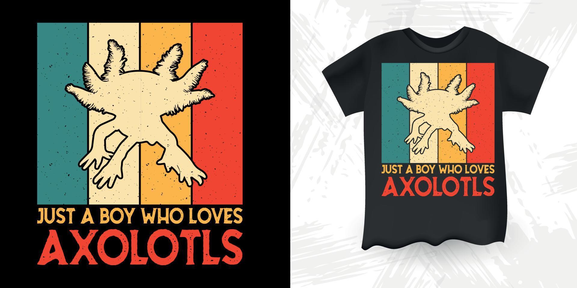 solo un chico que ama a los ajolotes divertido lindo ajolote retro vintage ajolote diseño de camiseta vector