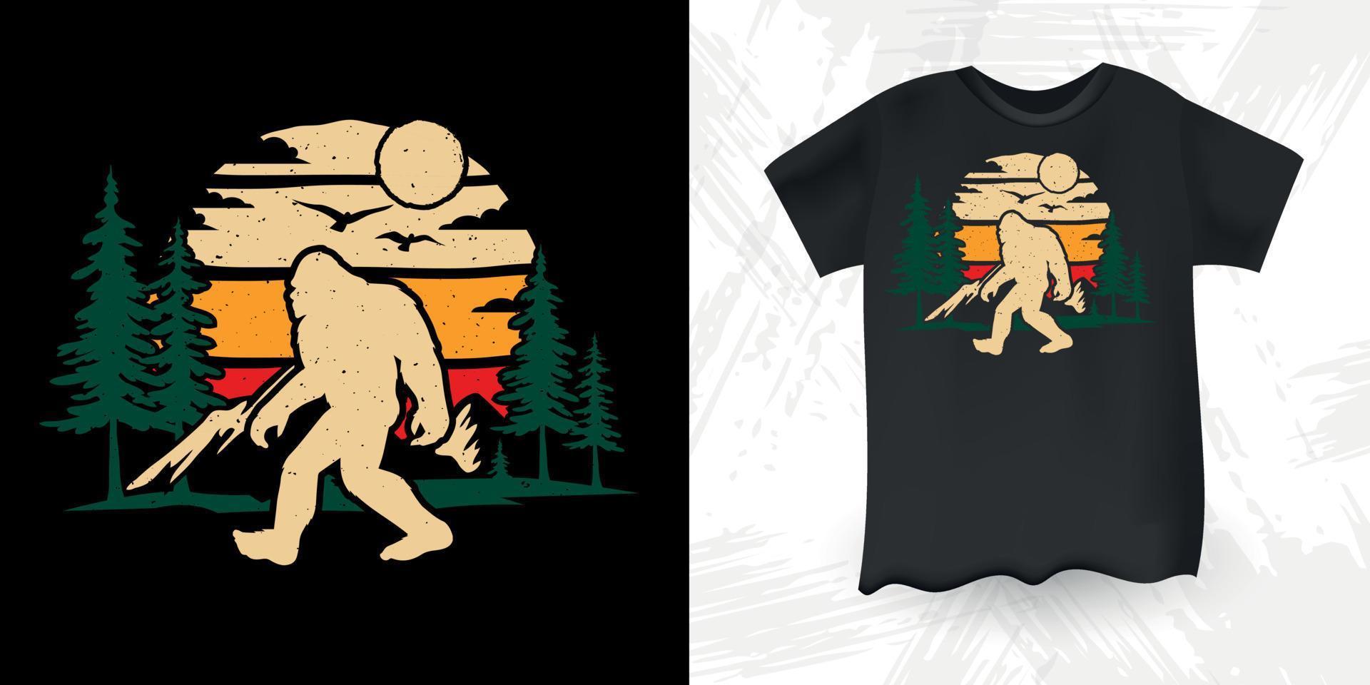 Just A Boy Who Loves Bigfoot Funny Sasquatch Retro Vintage Bigfoot T-Shirt Design vector
