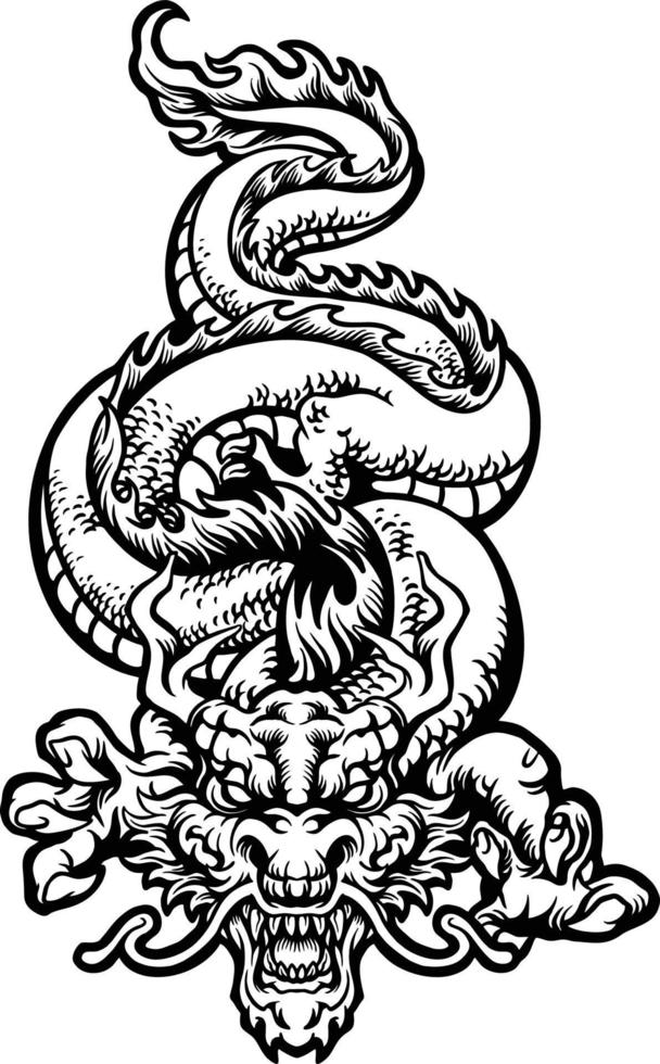 Angry Oriental Dragon Monochrome Clipart vector