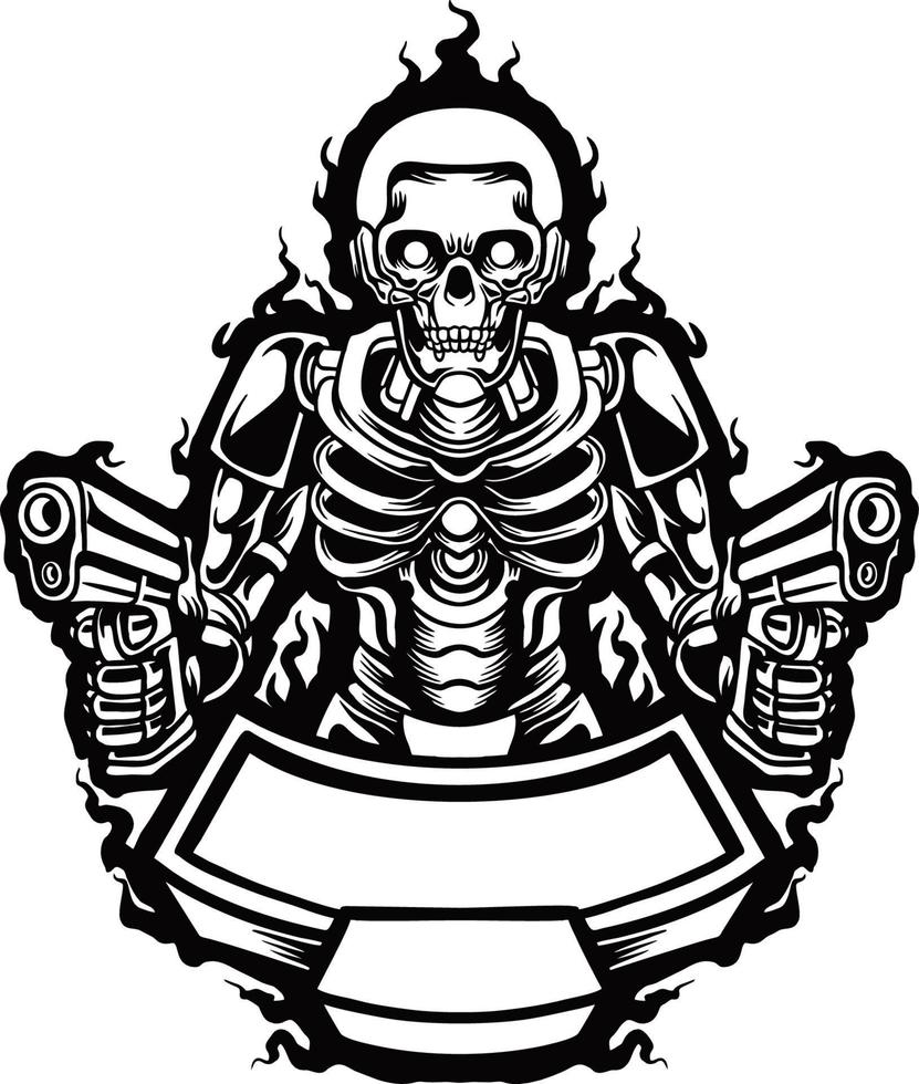 cyborg cráneo monocromo clipart vector