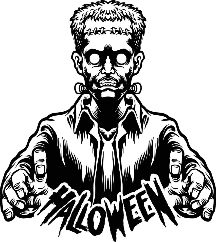 Monochrome Halloween Frankenstein Clipart vector