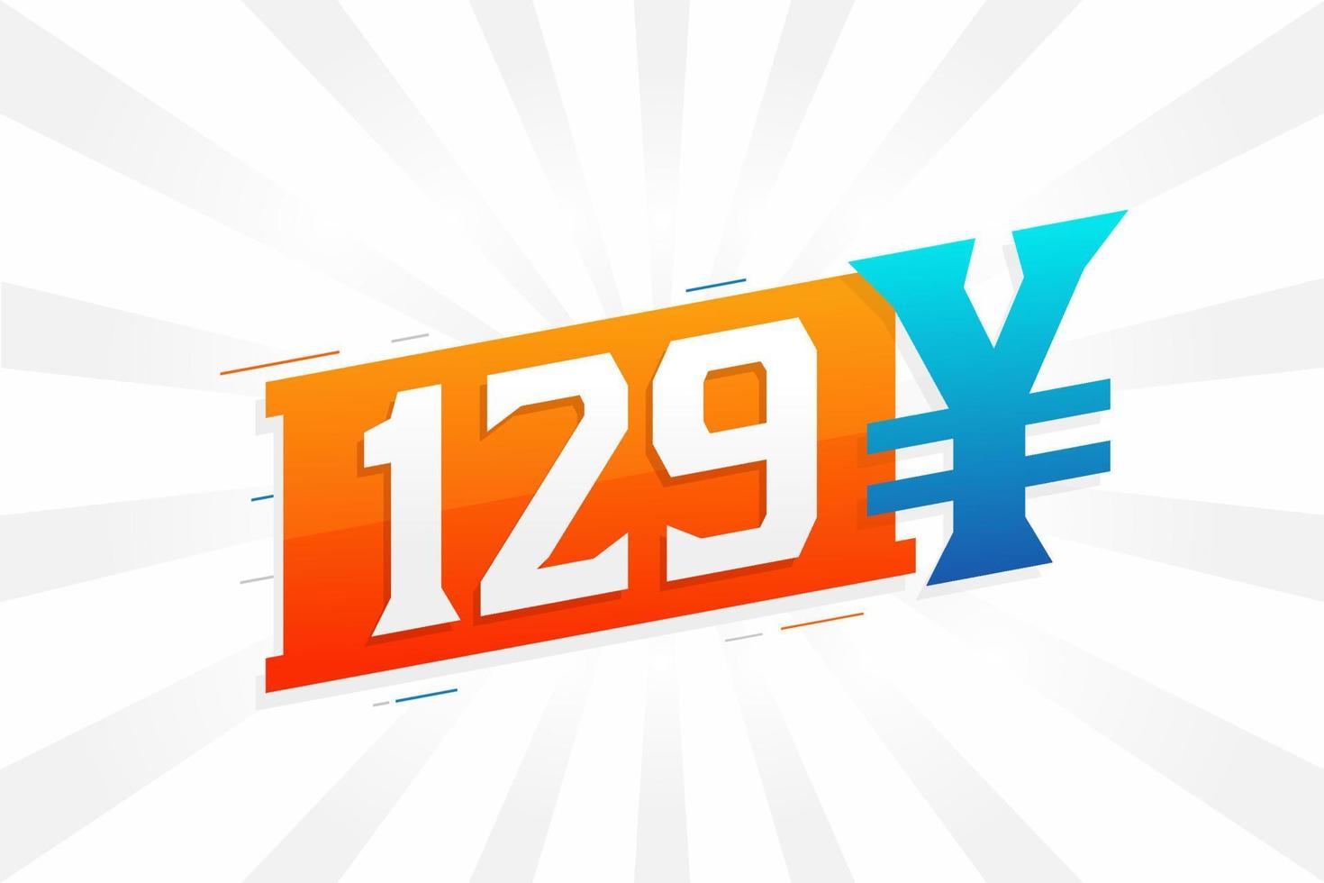 129 Yuan Chinese currency vector text symbol. 129 Yen Japanese currency Money stock vector