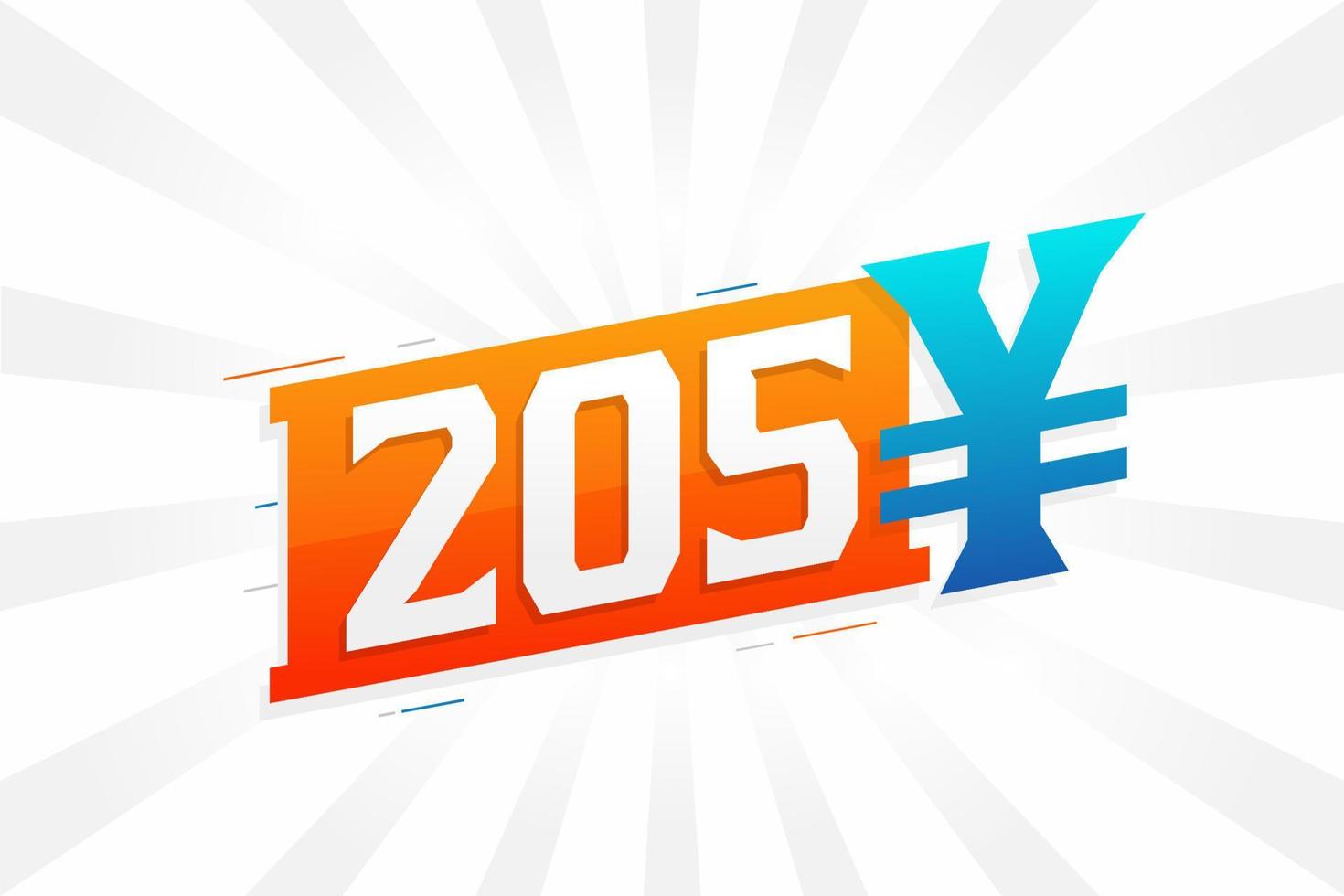 205 Yuan Chinese currency vector text symbol. 205 Yen Japanese currency Money stock vector