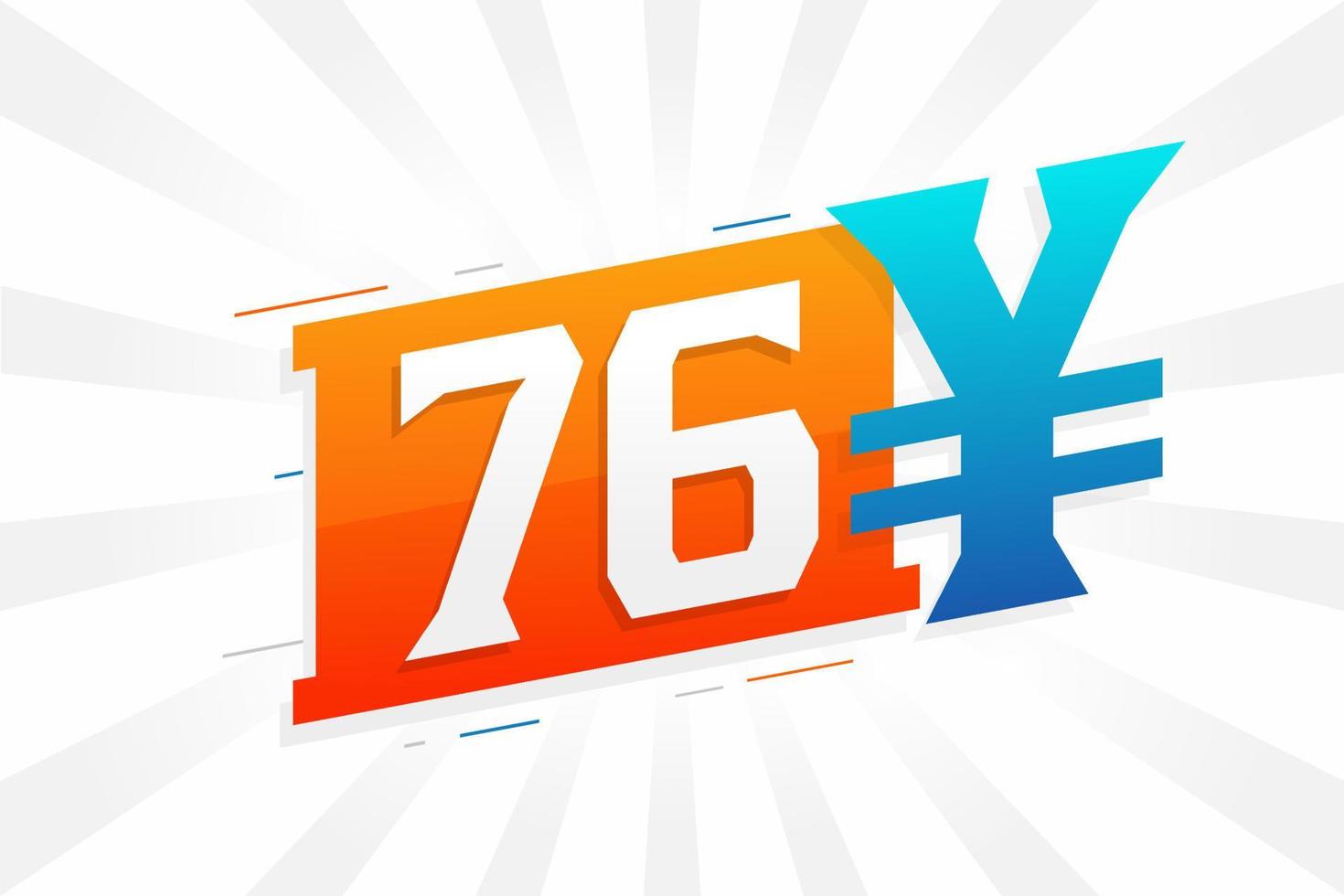 76 Yuan Chinese currency vector text symbol. 76 Yen Japanese currency Money stock vector