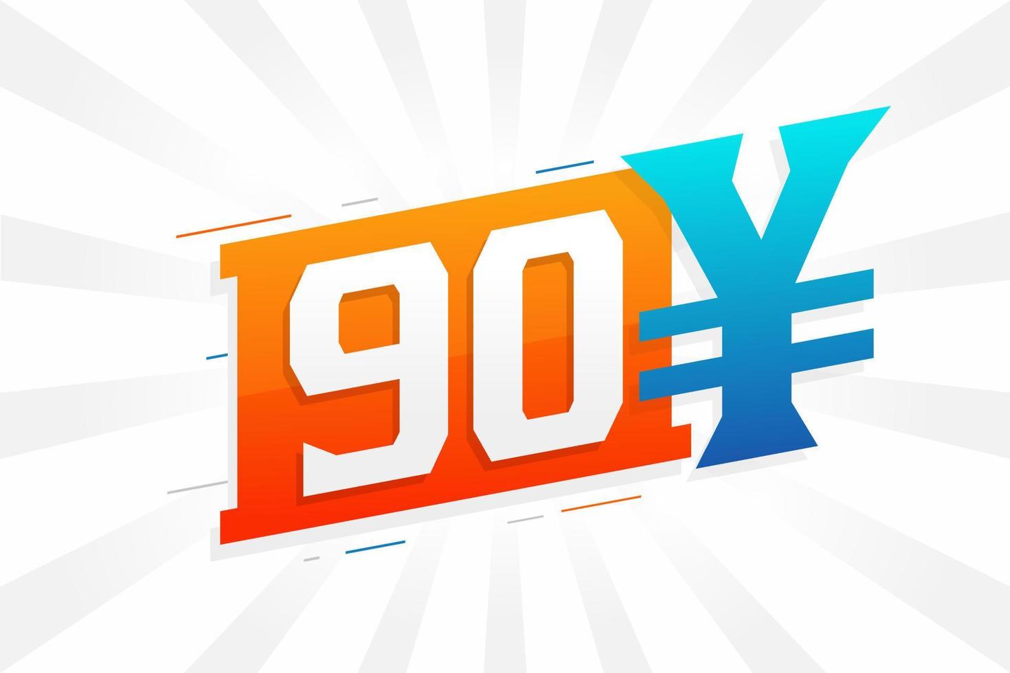 Símbolo de texto vectorial de moneda china de 90 yuanes. 90 yen moneda japonesa dinero stock vector