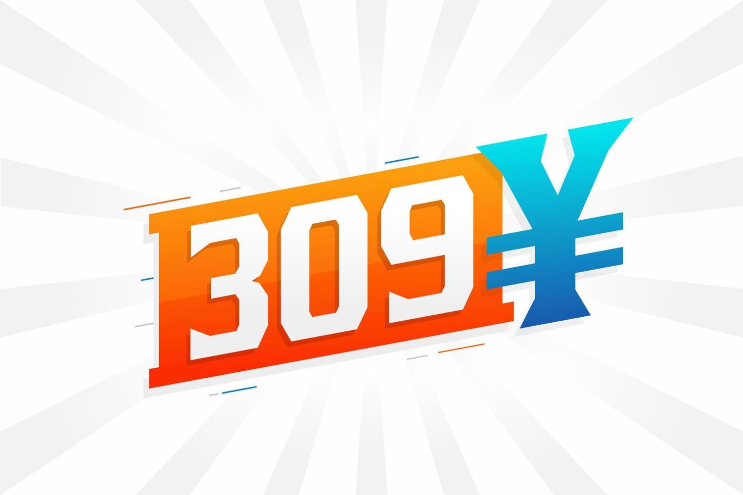 309 Yuan Chinese currency vector text symbol. 309 Yen Japanese currency Money stock vector