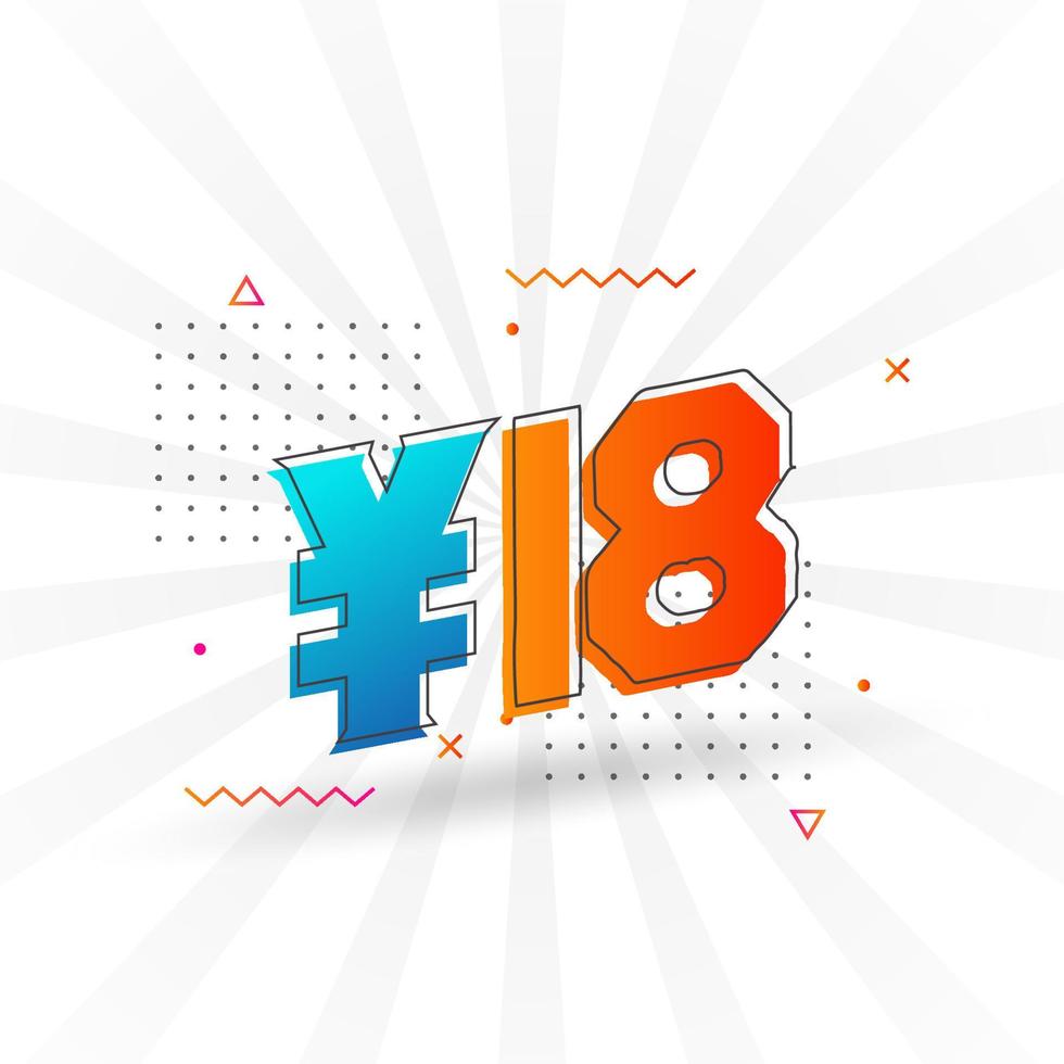18 Yuan Chinese currency vector text symbol. 18 Yen Japanese currency Money stock vector