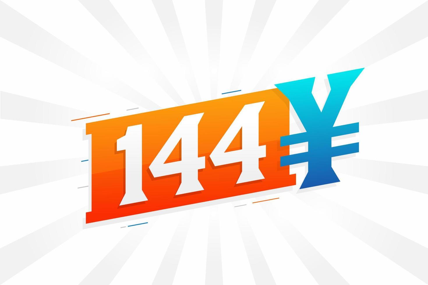 144 Yuan Chinese currency vector text symbol. 144 Yen Japanese currency Money stock vector