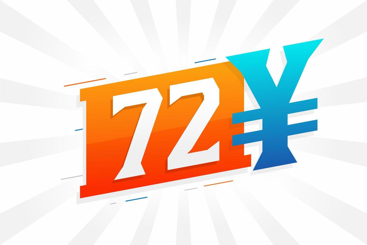 Símbolo de texto vectorial de moneda china de 72 yuanes. 72 yen moneda japonesa dinero stock vector