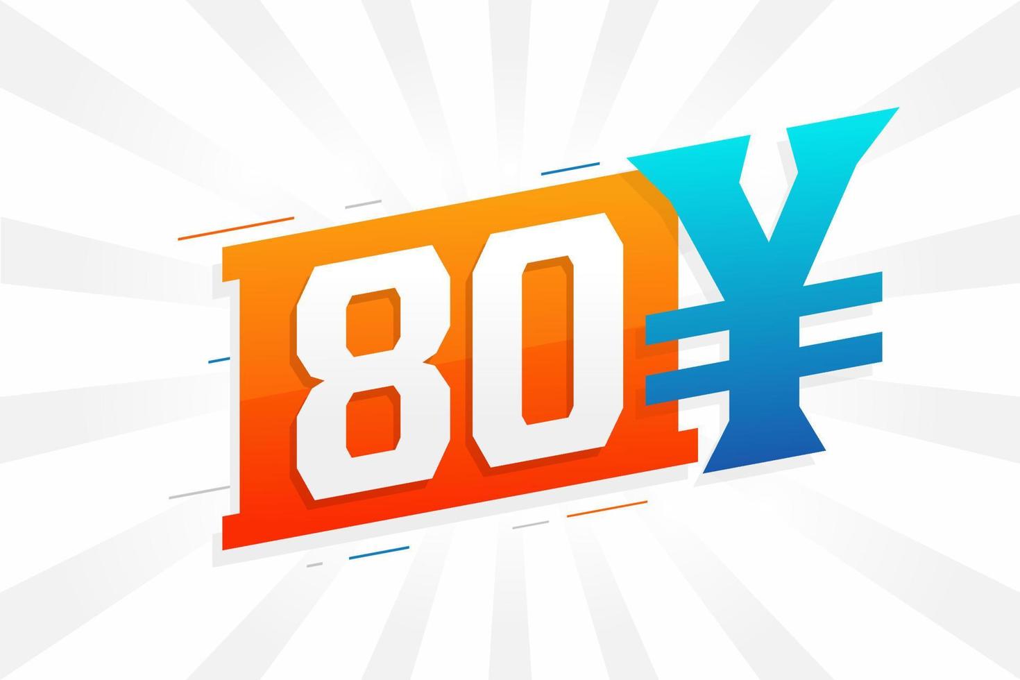 80 Yuan Chinese currency vector text symbol. 80 Yen Japanese currency Money stock vector